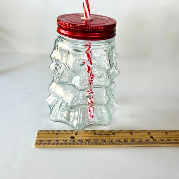 Amici Home Holiday Time 2 Clear Glass Christmas Tree Sipper with Red Lid Straw - Picture 13 of 14